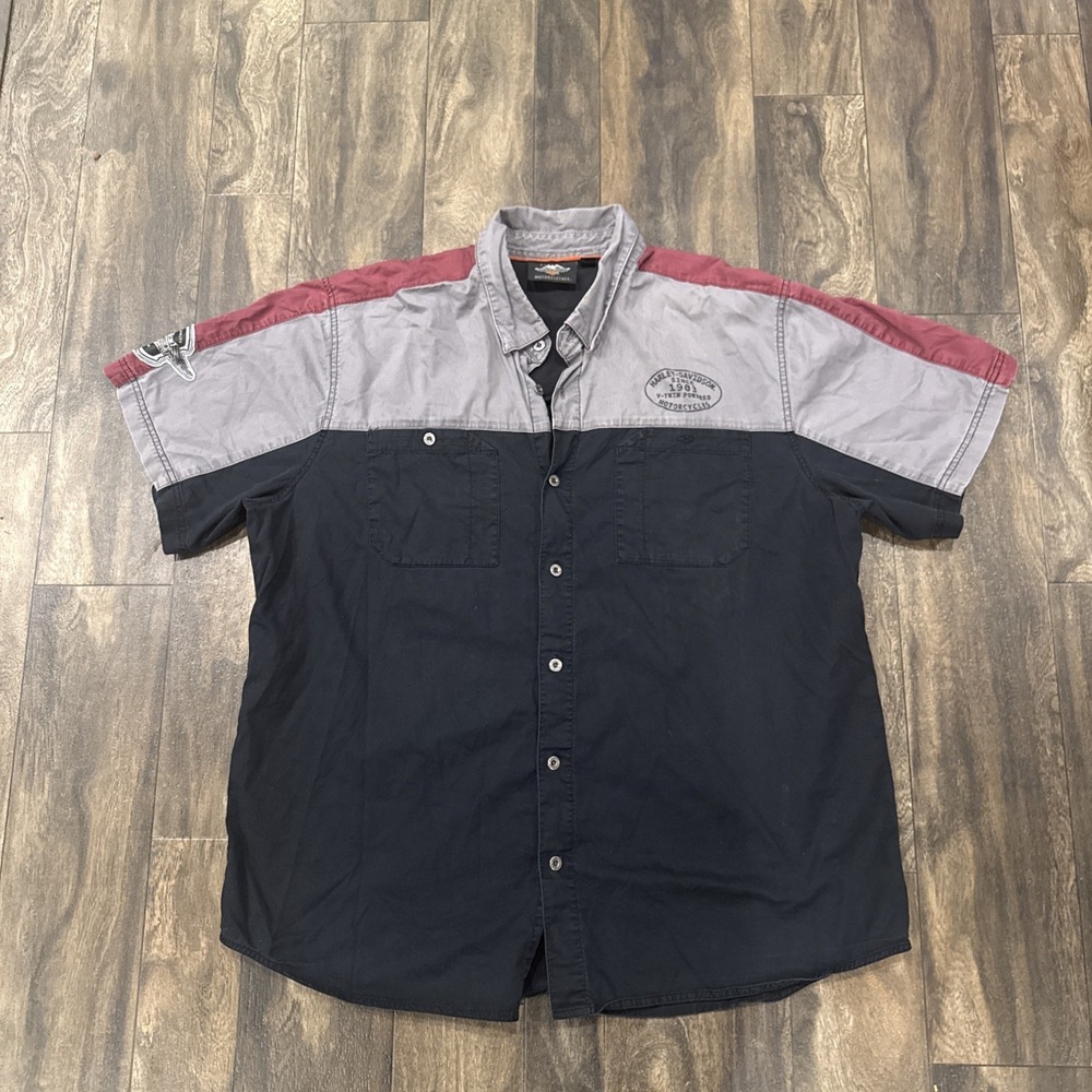 Harley-Davidson Short-sleeve Button-Down T-Shirt Men's Size 2XL Motorcycle Biker